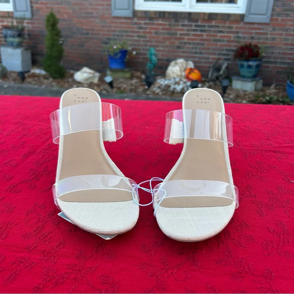 A New Day Womens Ansel Double Band Open‎ Toe Wedge Heels size 11 clear summer